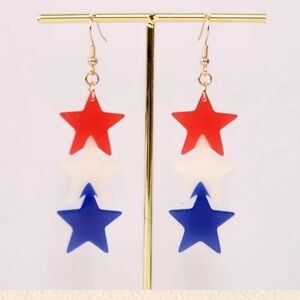 Bold large USA flag colors triple star dangle earrings gold tone for women nwt